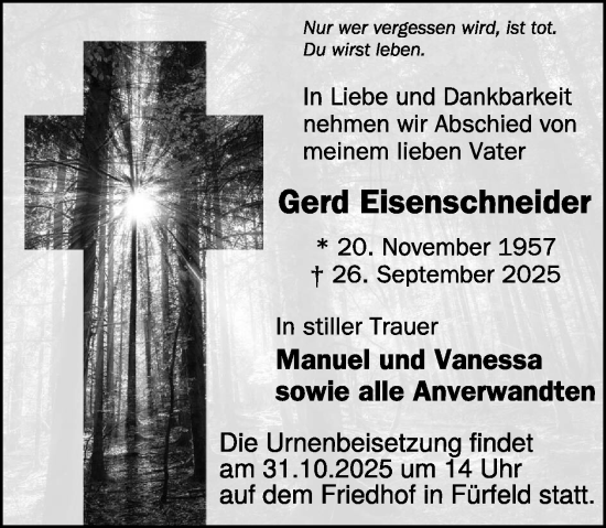 Traueranzeige von Gerd Eisenschneider von WochenSpiegel