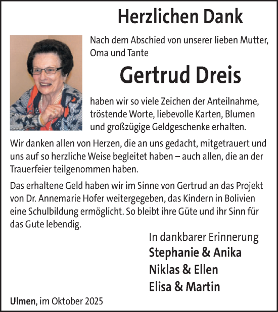 Traueranzeige von Gertrud Dreis von WochenSpiegel