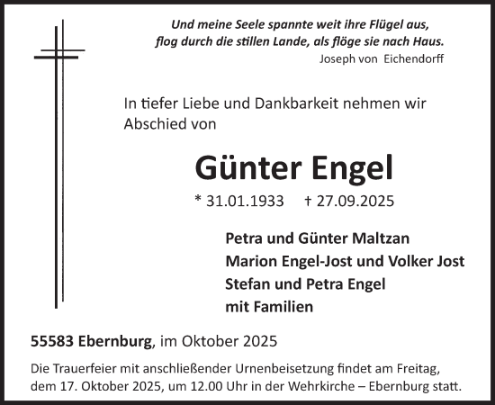 Traueranzeige von Günter Engel von WochenSpiegel
