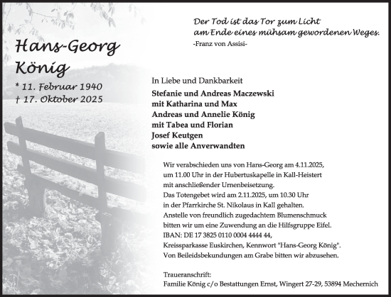 Traueranzeige von Hans-Georg König von WochenSpiegel