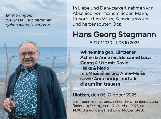 Traueranzeige von Hans Georg Stegmann von WochenSpiegel