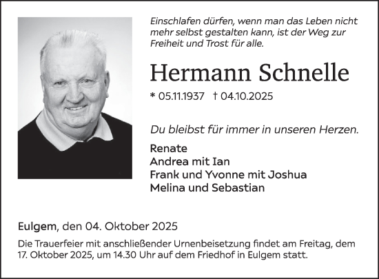 Traueranzeige von Hermann Schnelle von WochenSpiegel