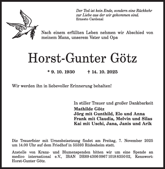 Traueranzeige von Horst-Gunter Götz von WochenSpiegel