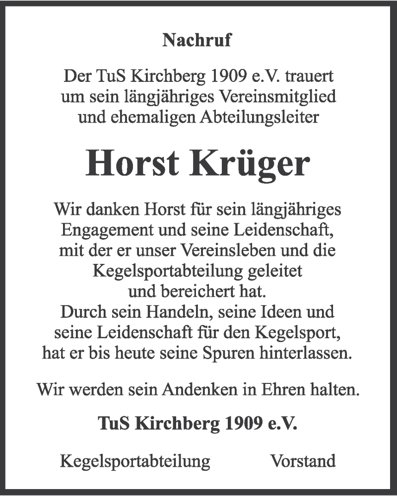  Traueranzeige für Horst Krüger vom 25.10.2025 aus WochenSpiegel