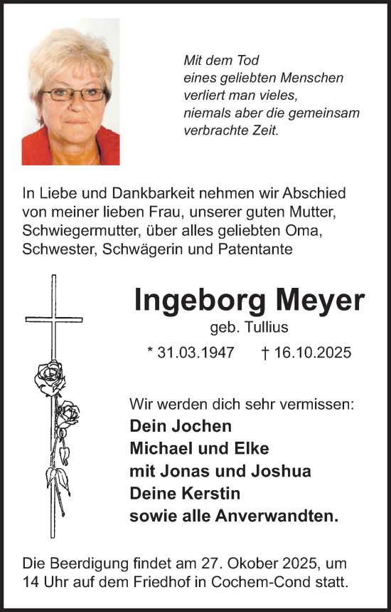 Traueranzeige von Ingeborg Meyer von WochenSpiegel