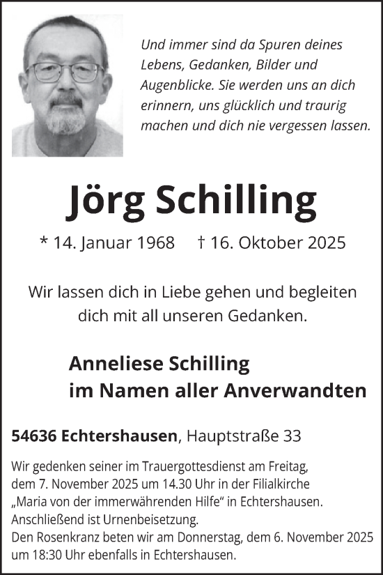 Traueranzeige von Jörg Schilling von WochenSpiegel