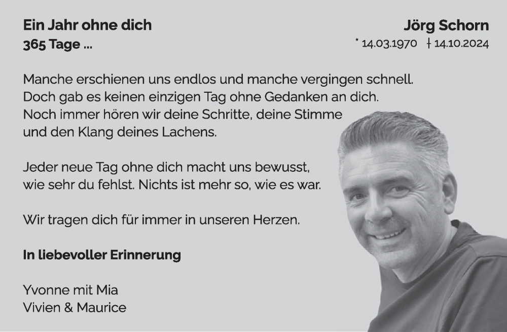  Traueranzeige für Jörg Schorn vom 11.10.2025 aus WochenSpiegel