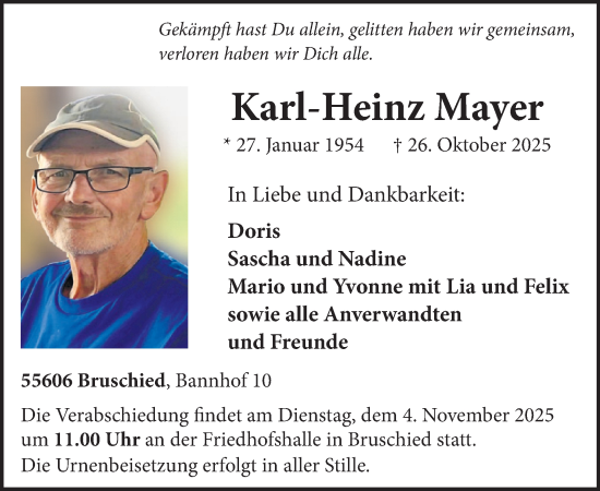 Traueranzeige von Karl-Heinz Mayer von WochenSpiegel