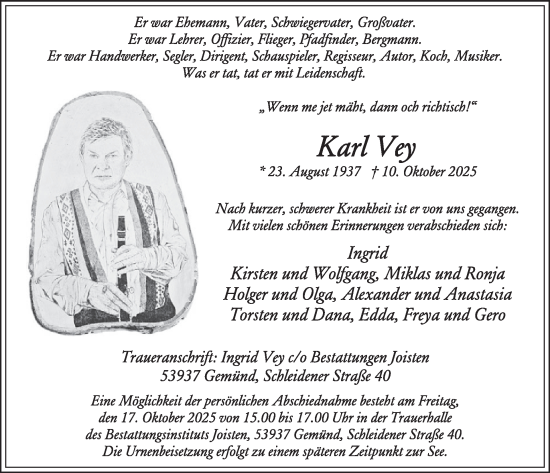 Traueranzeige von Karl Vey von WochenSpiegel