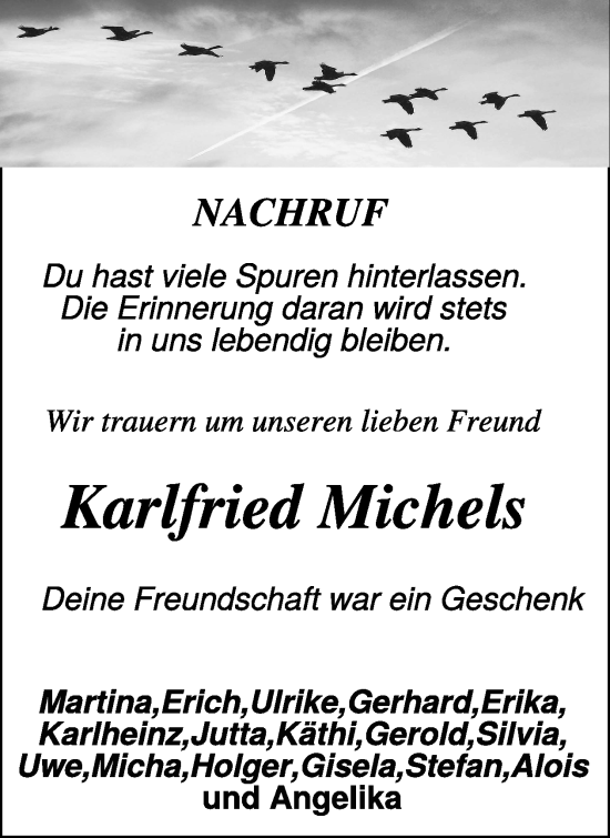 Traueranzeige von Karlfried Michels von WochenSpiegel