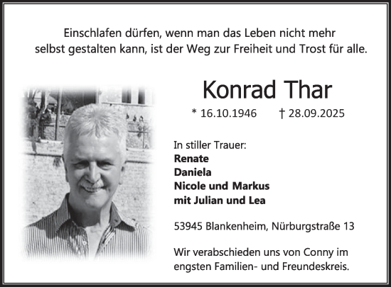 Traueranzeige von Konrad Thar von WochenSpiegel