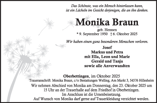 Traueranzeige von Monika Braun von WochenSpiegel