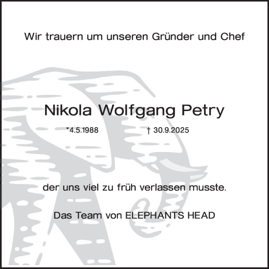 Traueranzeige von Nikola Wolfgang Petry von WochenSpiegel
