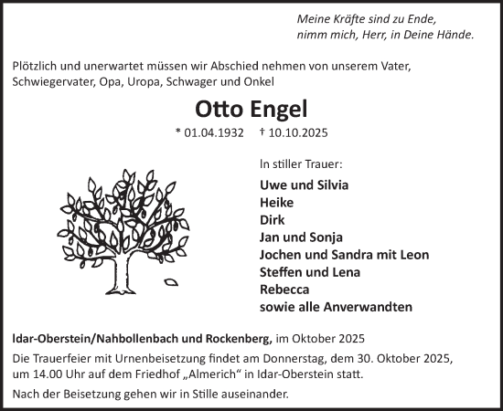 Traueranzeige von Otto Engel von WochenSpiegel