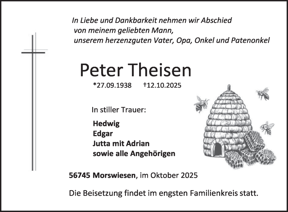  Traueranzeige für Peter Theisen vom 22.10.2025 aus WochenSpiegel
