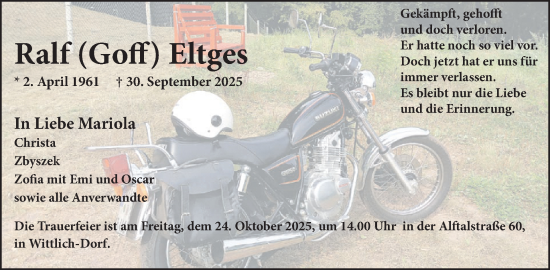 Traueranzeige von Ralf Eltges von WochenSpiegel