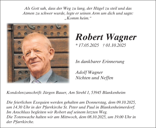 Traueranzeige von Robert Wagner von WochenSpiegel