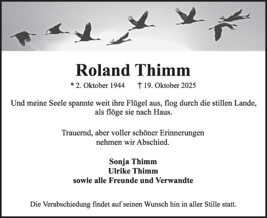 Traueranzeige von Roland Thimm von WochenSpiegel