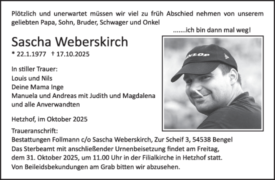 Traueranzeige von Sascha Weberskirch von WochenSpiegel