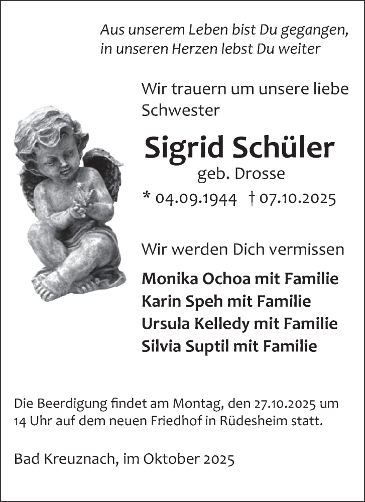  Traueranzeige für Sigrid Schüler vom 25.10.2025 aus WochenSpiegel
