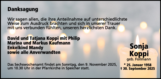 Traueranzeige von Sonja Koppi von WochenSpiegel