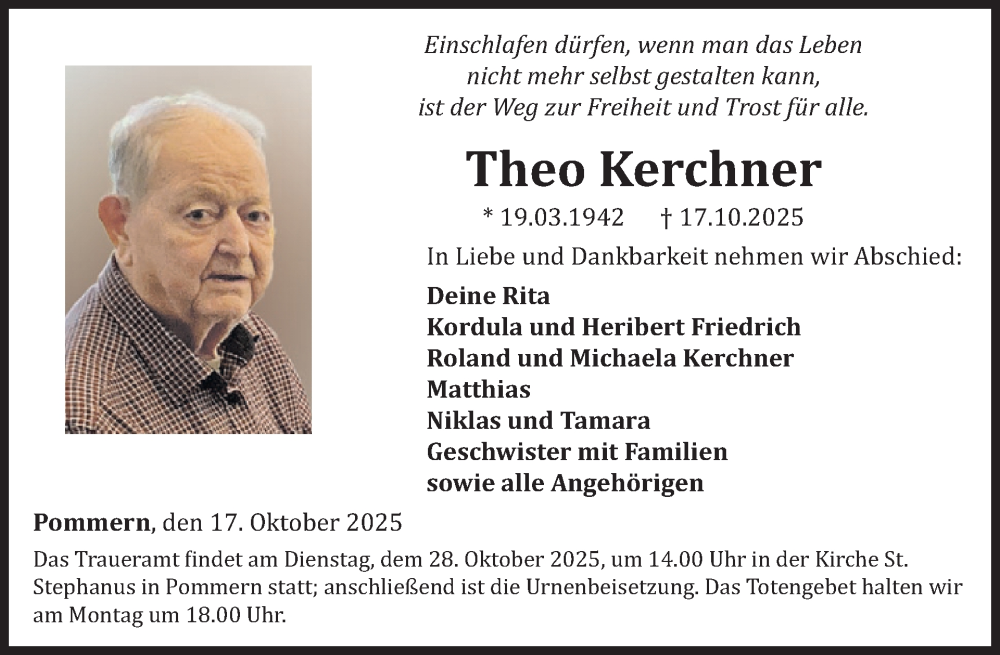  Traueranzeige für Theo Kerchner vom 22.10.2025 aus WochenSpiegel