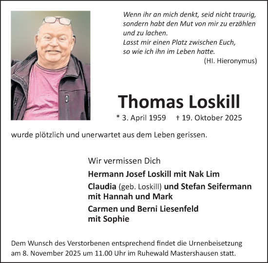 Traueranzeige von Thomas Loskill von WochenSpiegel