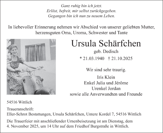 Traueranzeige von Ursula Schärfchen von WochenSpiegel