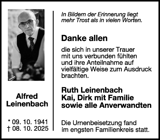 Traueranzeige von Alfred Leinenbach von WochenSpiegel