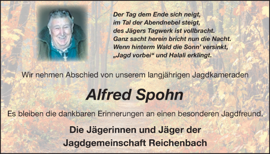 Traueranzeige von Alfred Spohn von WochenSpiegel