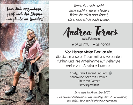 Traueranzeige von Andrea Ternes von WochenSpiegel