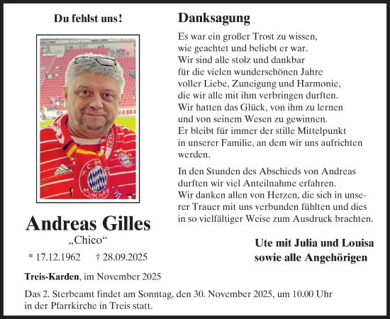 Traueranzeige von Andreas Gilles von WochenSpiegel