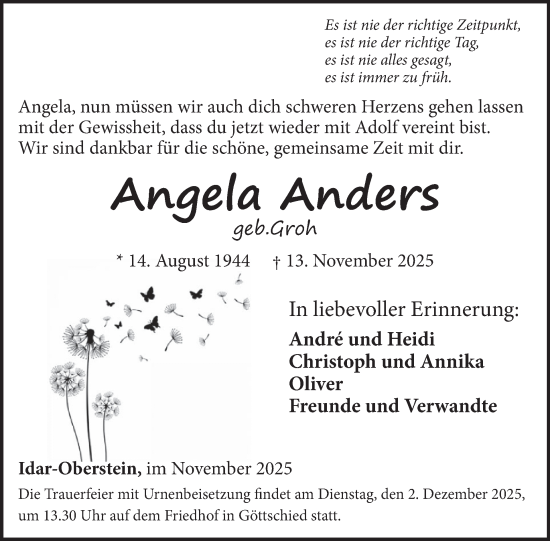 Traueranzeige von Angela Anders von WochenSpiegel