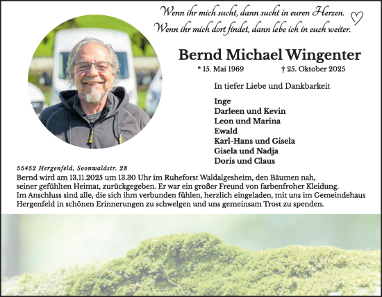 Traueranzeige von Bernd Michael Wingenter von WochenSpiegel