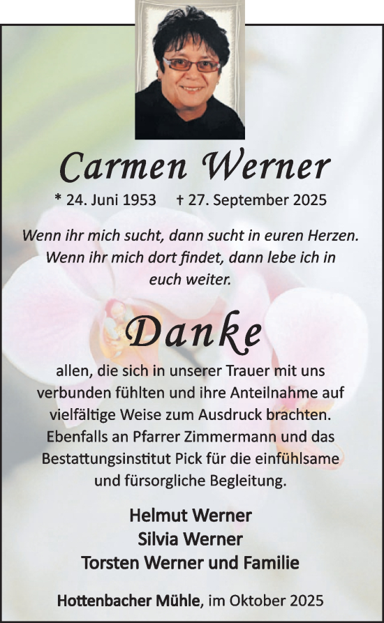 Traueranzeige von Carmen Werner von WochenSpiegel