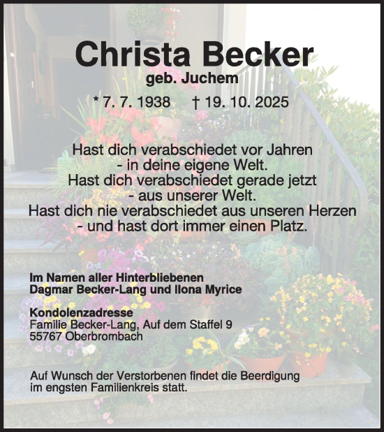 Traueranzeige von Christa Becker von WochenSpiegel