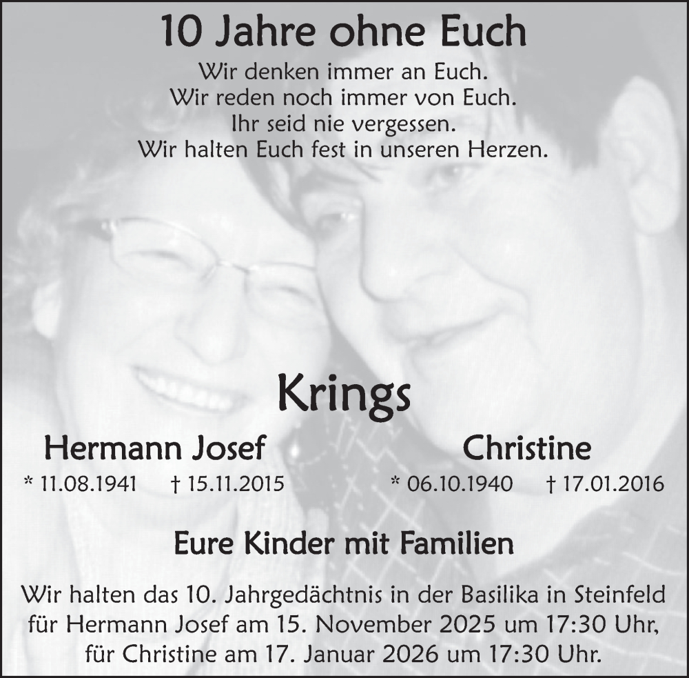  Traueranzeige für Christine Krings vom 12.11.2025 aus WochenSpiegel