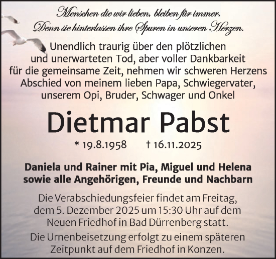 Traueranzeige von Dietmar Pabst von WochenSpiegel