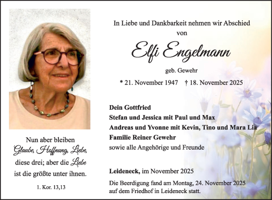 Traueranzeige von Elfi Engelmann von WochenSpiegel