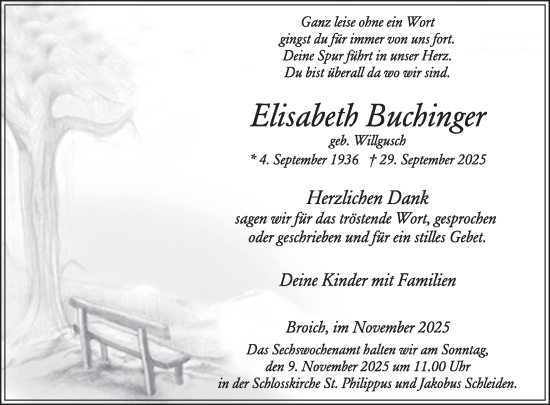 Traueranzeige von Elisabeth Buchinger von WochenSpiegel
