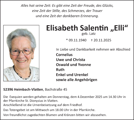 Traueranzeige von Elisabeth Salentin von WochenSpiegel