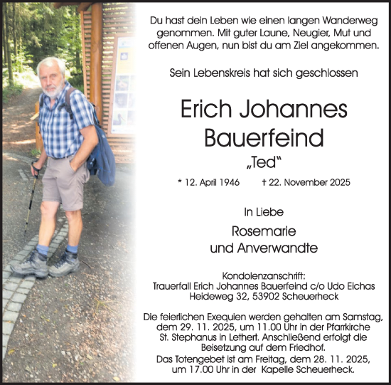 Traueranzeige von Erich Johannes Bauerfeind von WochenSpiegel