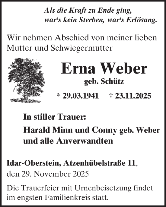 Traueranzeige von Erna Weber von WochenSpiegel