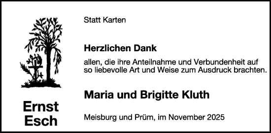 Traueranzeige von Ernst Esch von WochenSpiegel