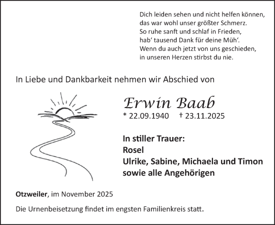 Traueranzeige von Erwin Baab von WochenSpiegel