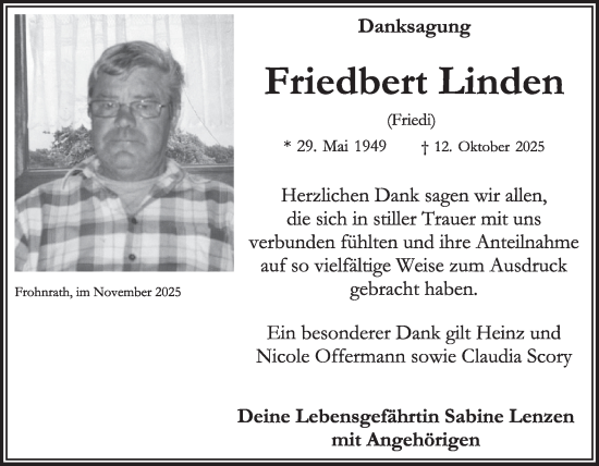 Traueranzeige von Friedbert Linden von WochenSpiegel