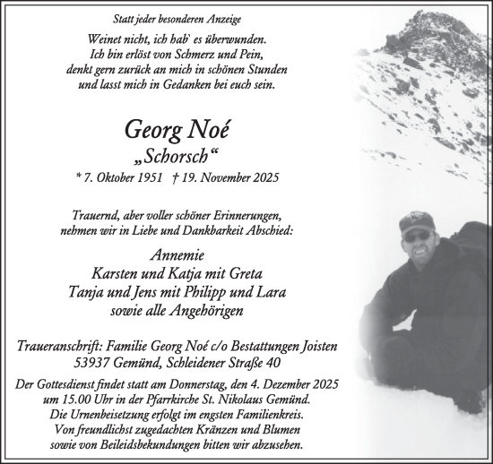 Traueranzeige von Georg Noé von WochenSpiegel