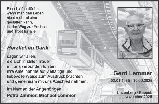 Traueranzeige von Gerd Lemmer von WochenSpiegel