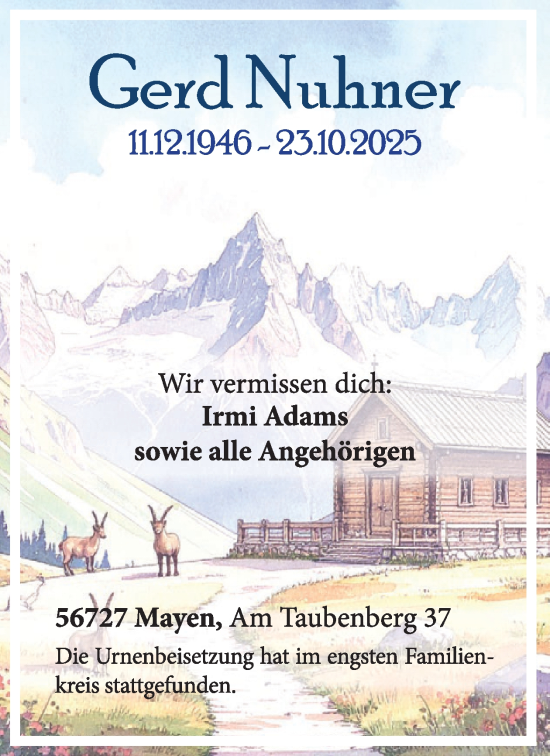 Traueranzeige von Gerd Nuhner von WochenSpiegel