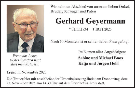 Traueranzeige von Gerhard Geyermann von WochenSpiegel